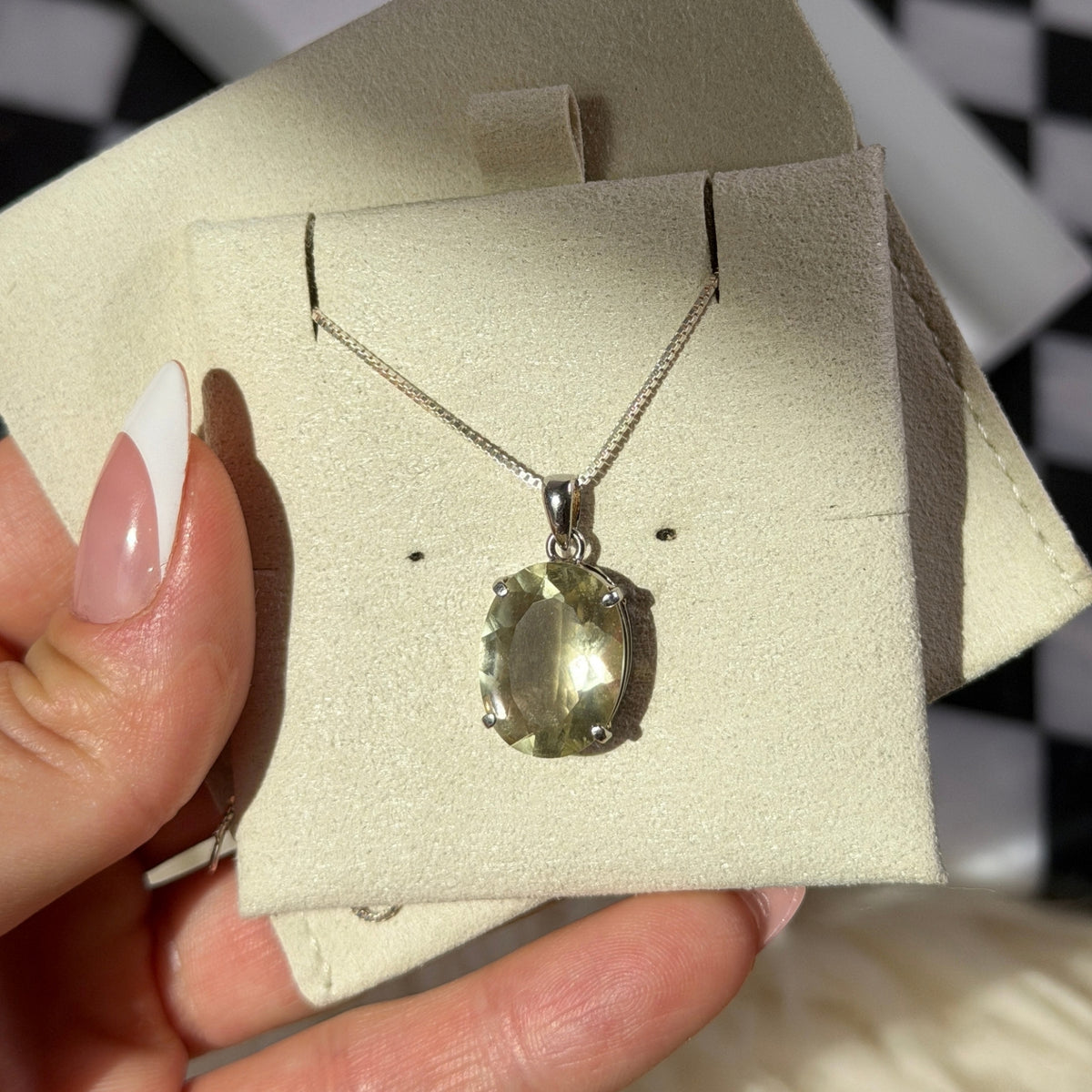 Faceted Libyan Desert Glass Oval Cut Pendant Necklace in Sterling Silver