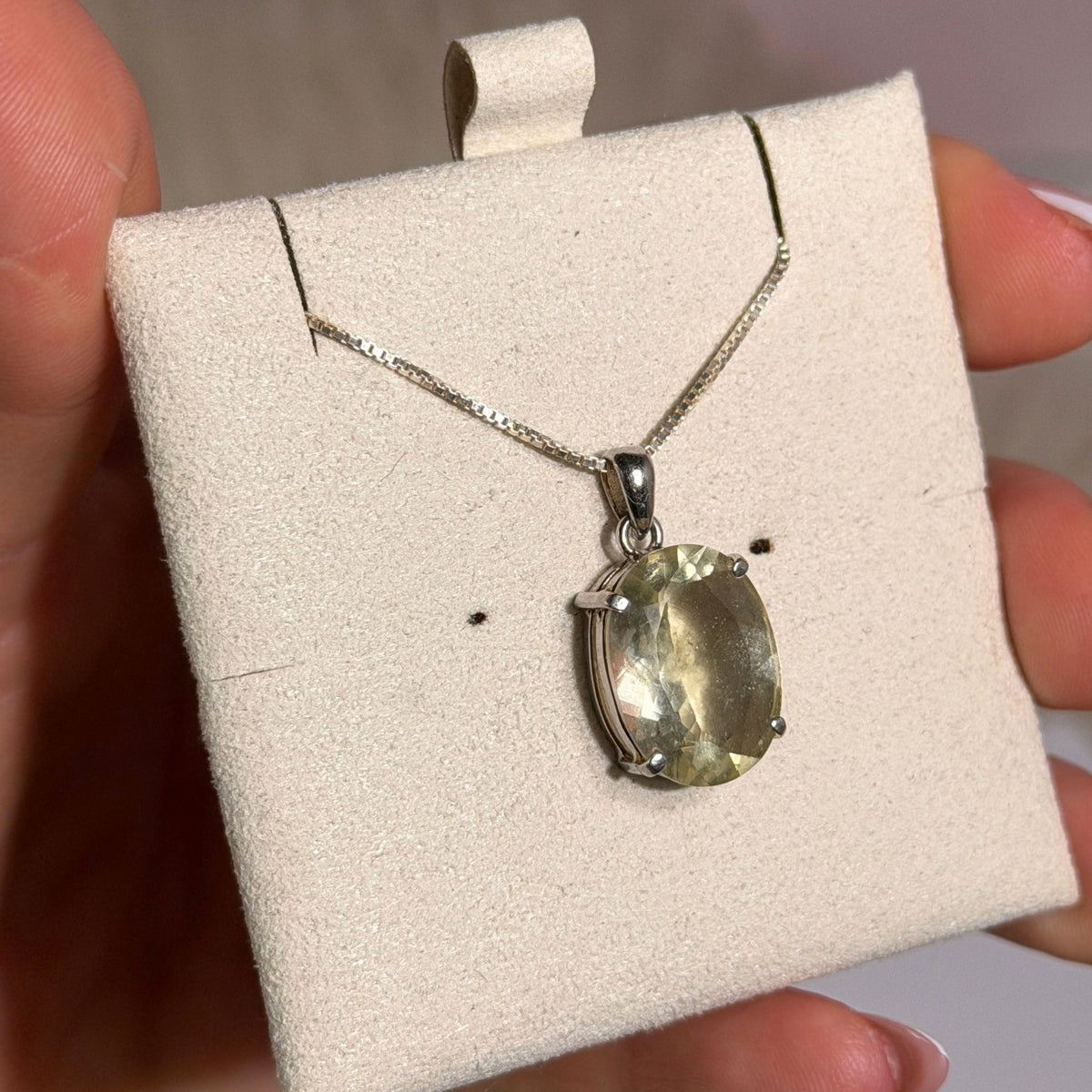 Faceted Libyan Desert Glass Oval Cut Pendant Necklace in Sterling Silver