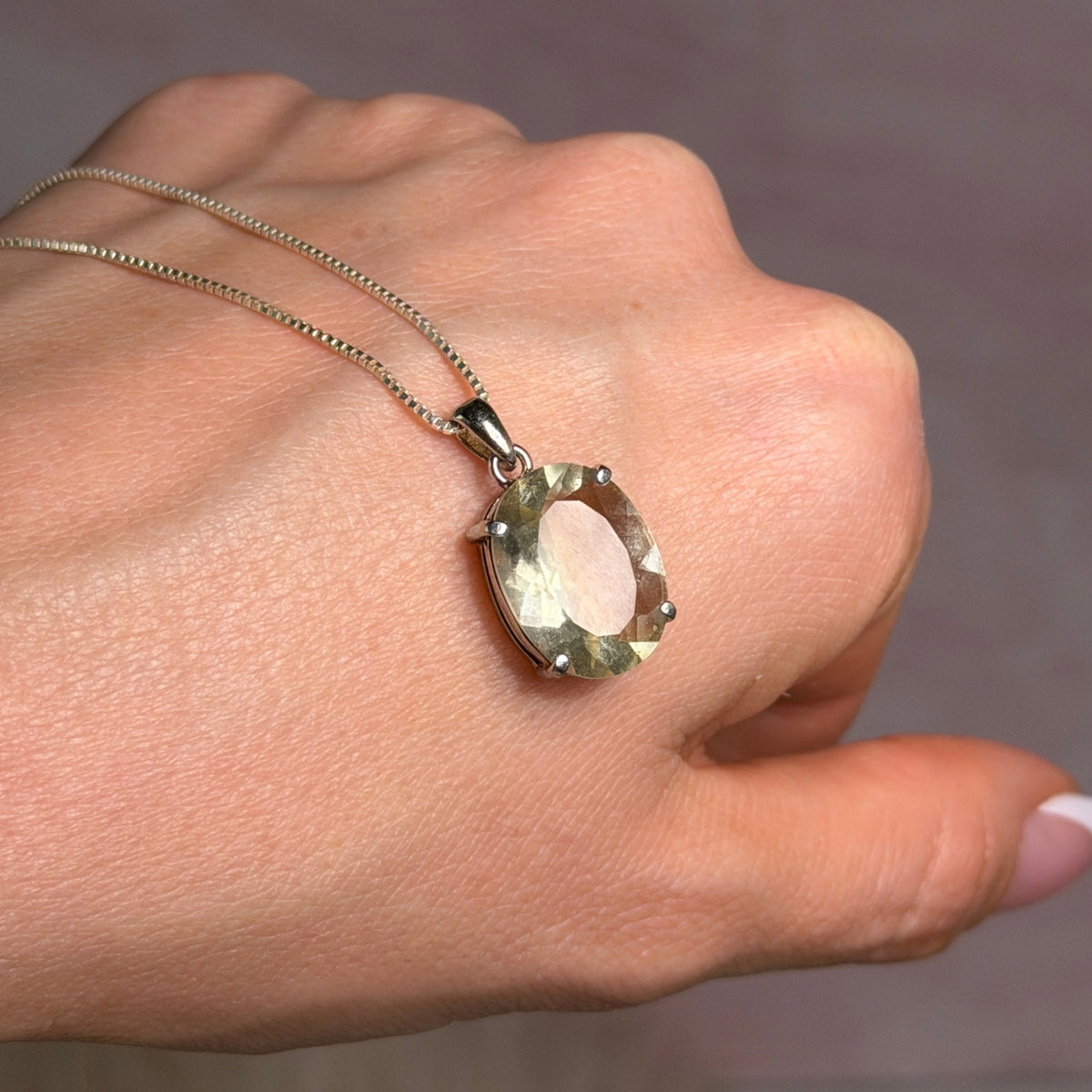 Faceted Libyan Desert Glass Oval Cut Pendant Necklace in Sterling Silver