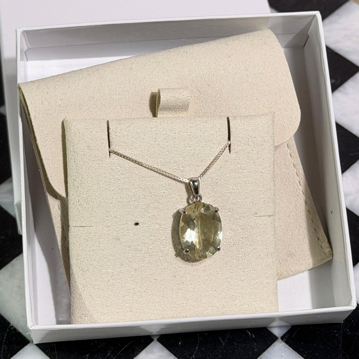 Faceted Libyan Desert Glass Oval Cut Pendant Necklace in Sterling Silver