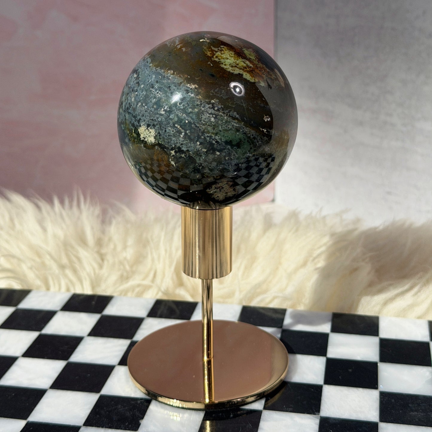 Rare Orbicular Jasper Sphere 1.6lb with Gold Stand | Madagascar