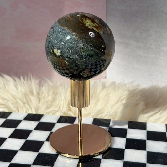 Rare Orbicular Jasper Sphere 1.6lb with Gold Stand | Madagascar