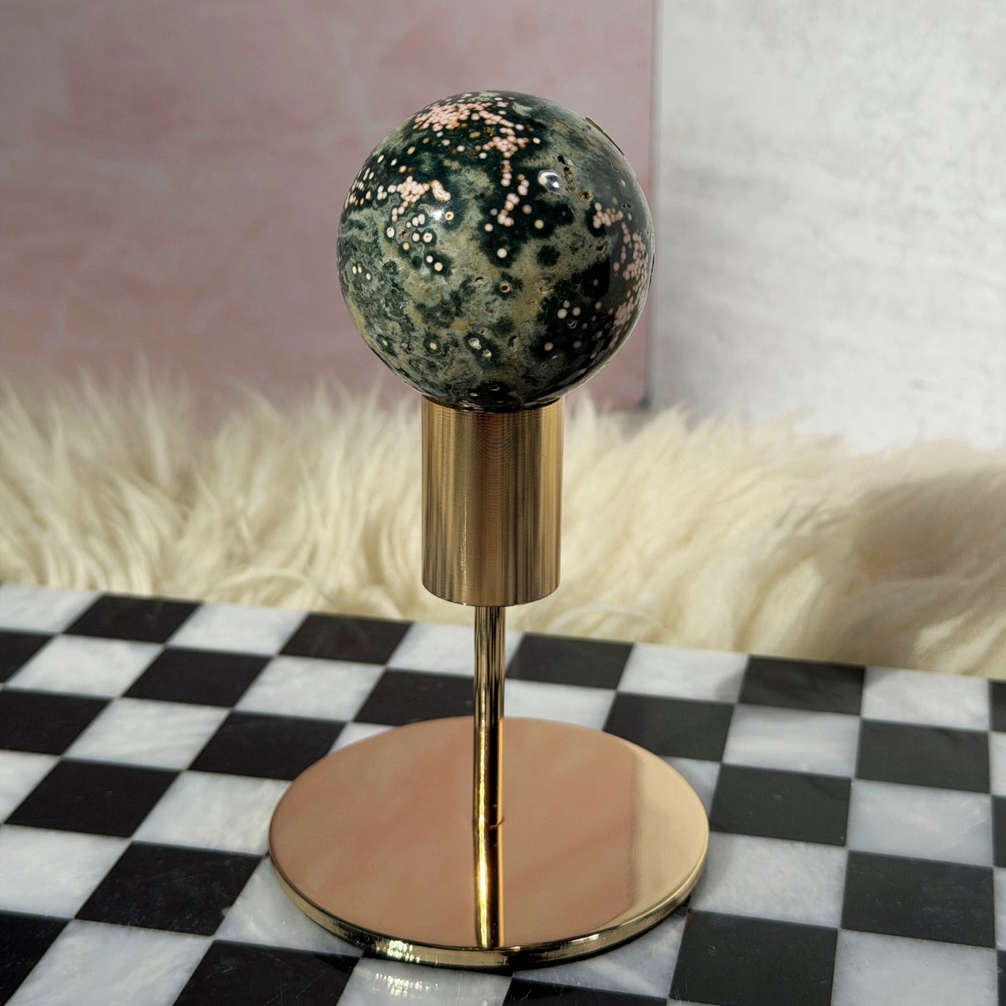 Rare Orbicular Jasper Sphere 0.45lb with Gold Stand | Madagascar