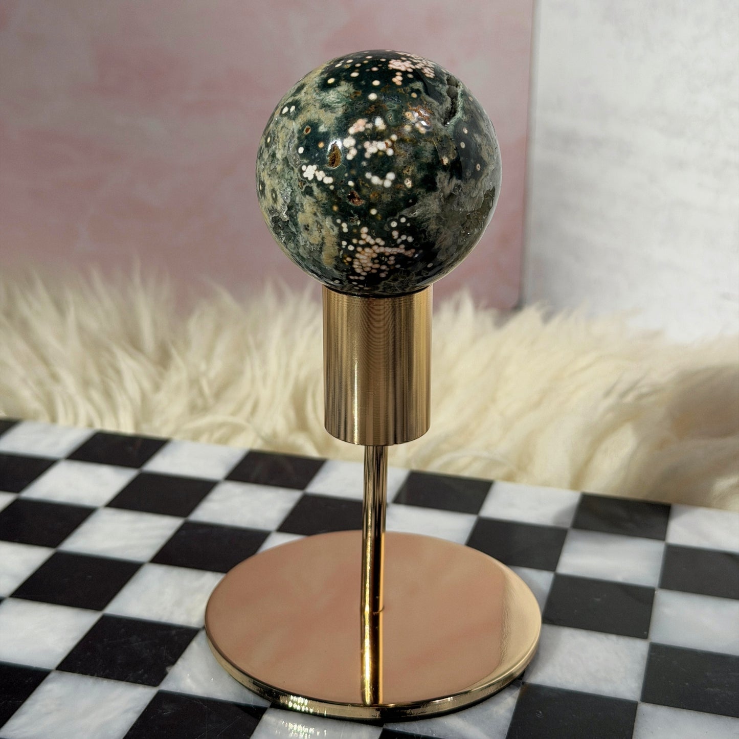 Rare Orbicular Jasper Sphere 0.45lb with Gold Stand | Madagascar