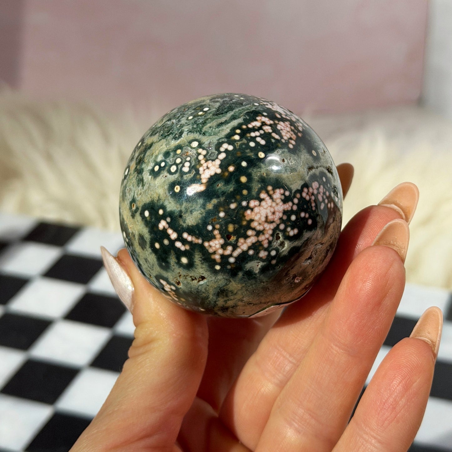 Rare Orbicular Jasper Sphere 0.45lb with Gold Stand | Madagascar