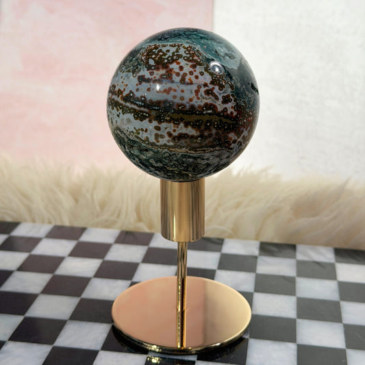 Rare Orbicular Jasper Sphere 1.5lb with Gold Stand | Madagascar