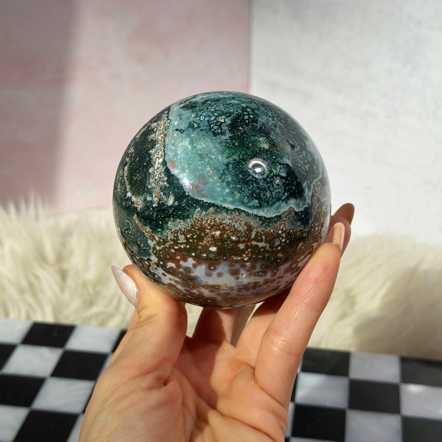 Rare Orbicular Jasper Sphere 1.5lb with Gold Stand | Madagascar