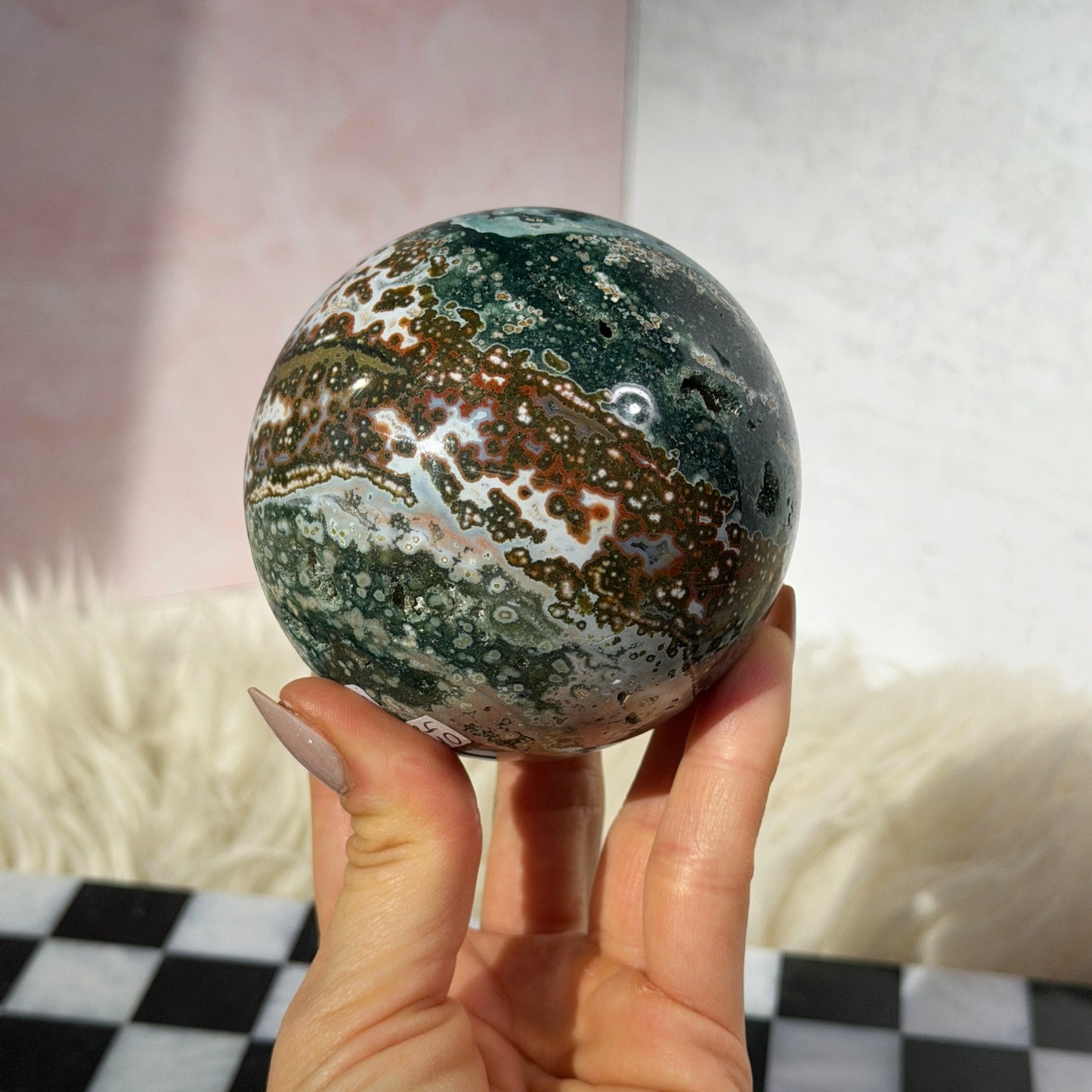 Rare Orbicular Jasper Sphere 1.5lb with Gold Stand | Madagascar