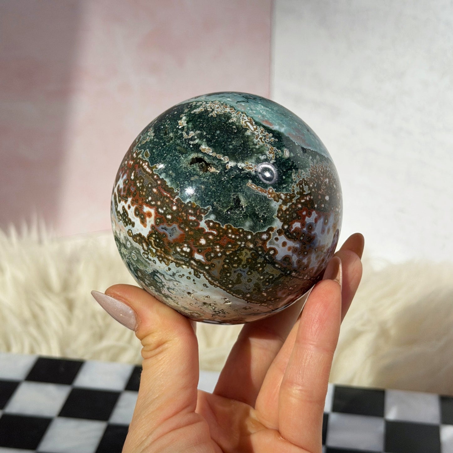Rare Orbicular Jasper Sphere 1.5lb with Gold Stand | Madagascar