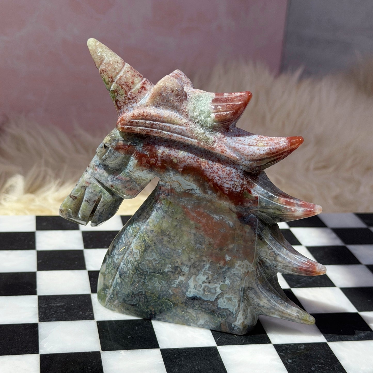 Ocean Jasper Unicorn 1.13lb | Natural Madagascar Crystal Carving