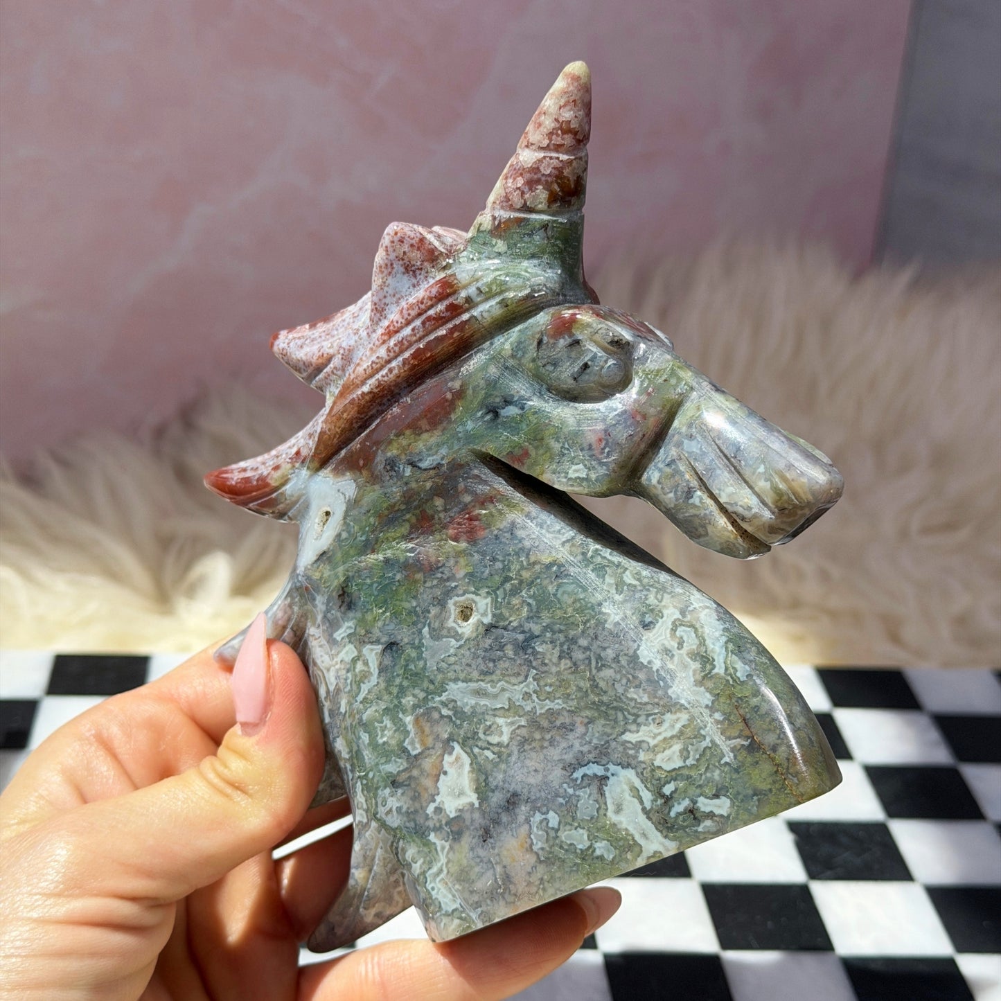 Ocean Jasper Unicorn 1.13lb | Natural Madagascar Crystal Carving
