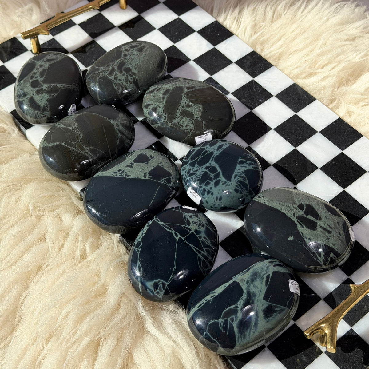 AAA Spiderweb Obsidian Palm Stone 0.4lb Mexico Polished Crystal