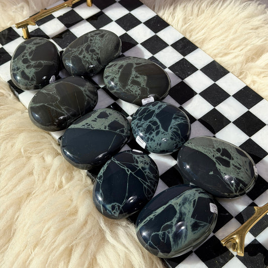 AAA Spiderweb Obsidian Palm Stone 0.4lb Mexico Polished Crystal