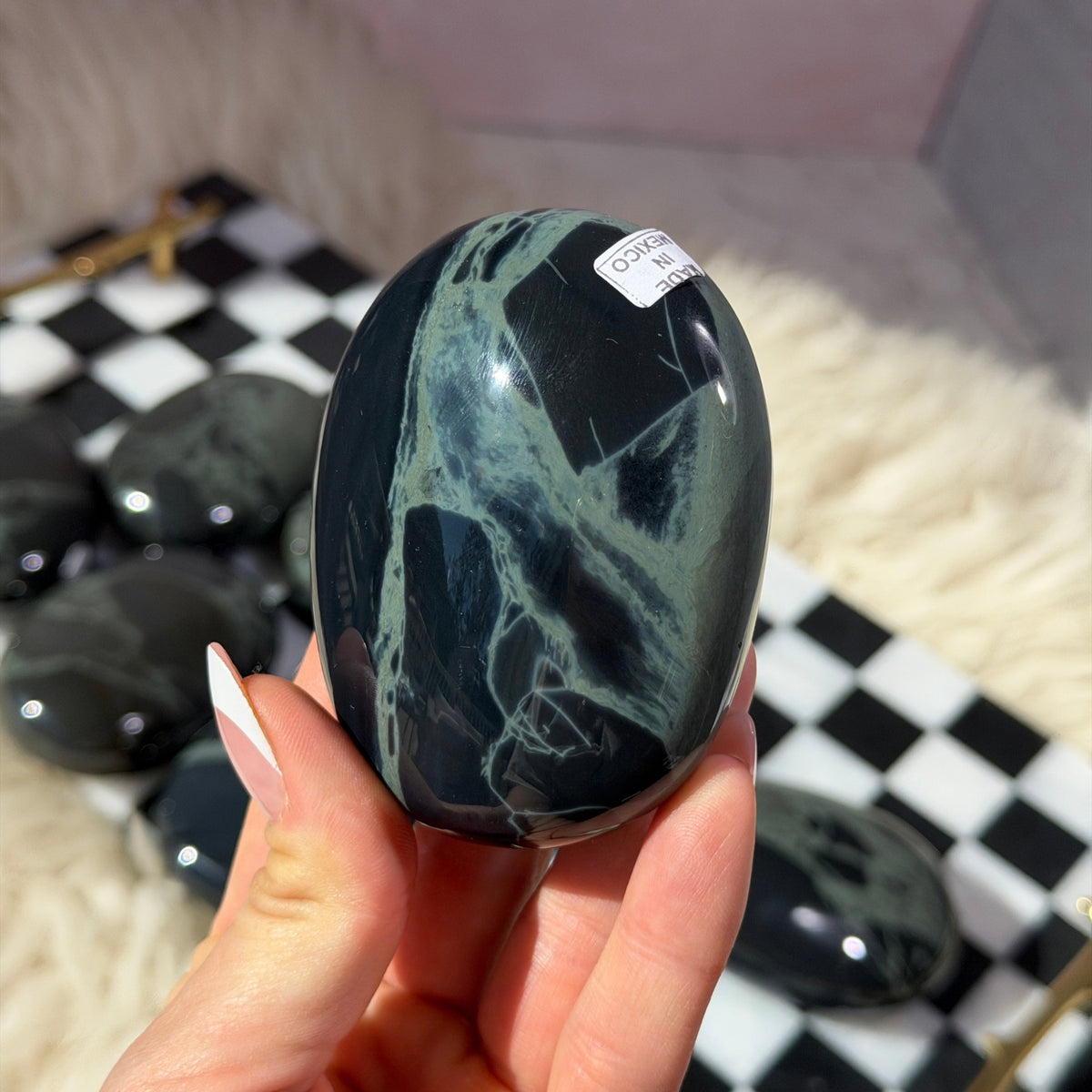 AAA Spiderweb Obsidian Palm Stone 0.4lb Mexico Polished Crystal