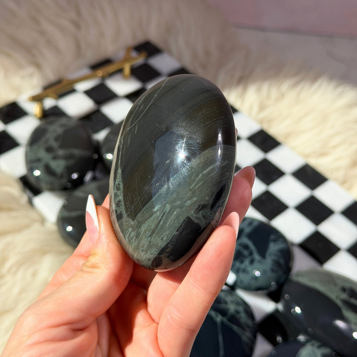 AAA Spiderweb Obsidian Palm Stone 0.4lb Mexico Polished Crystal