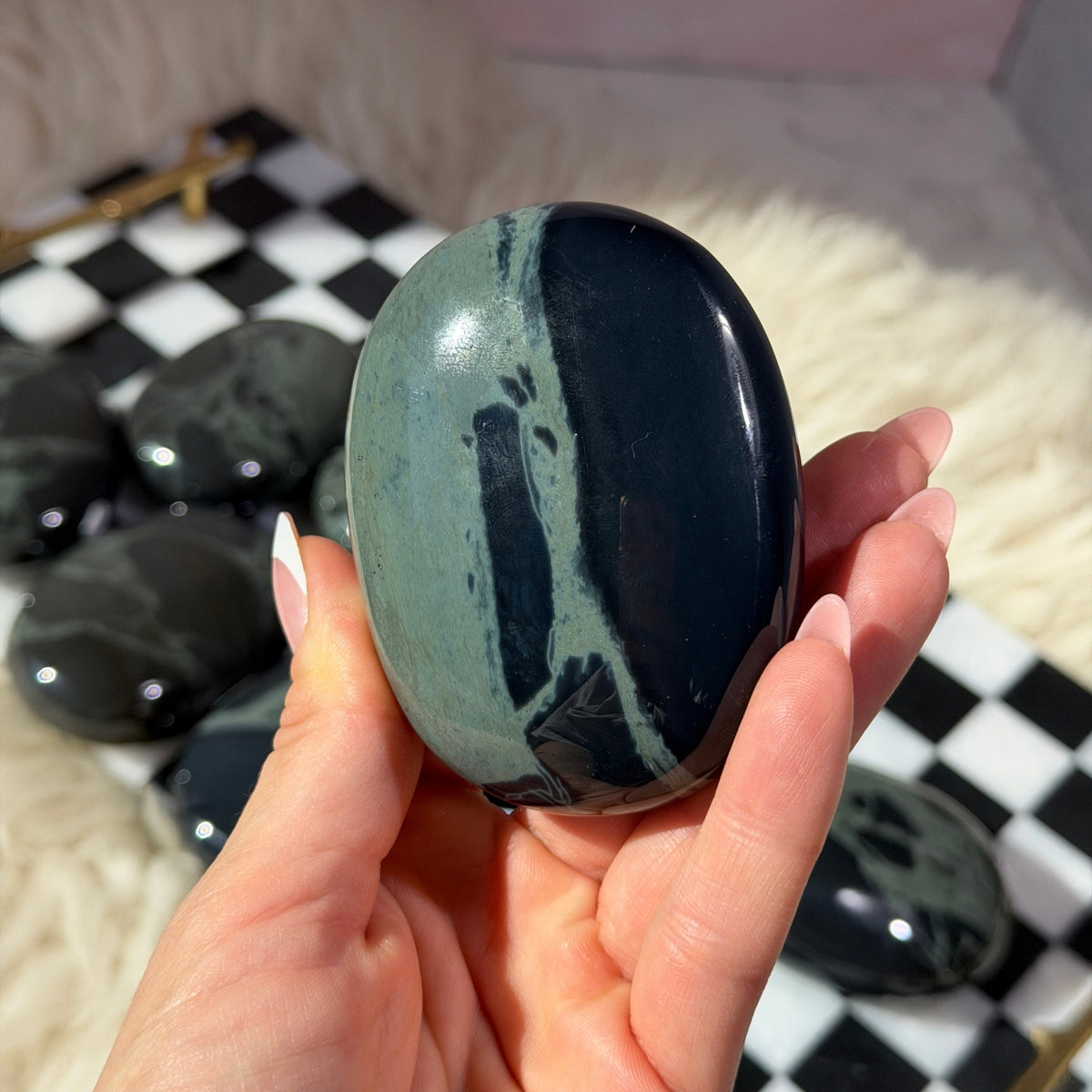 AAA Spiderweb Obsidian Palm Stone 0.4lb Mexico Polished Crystal