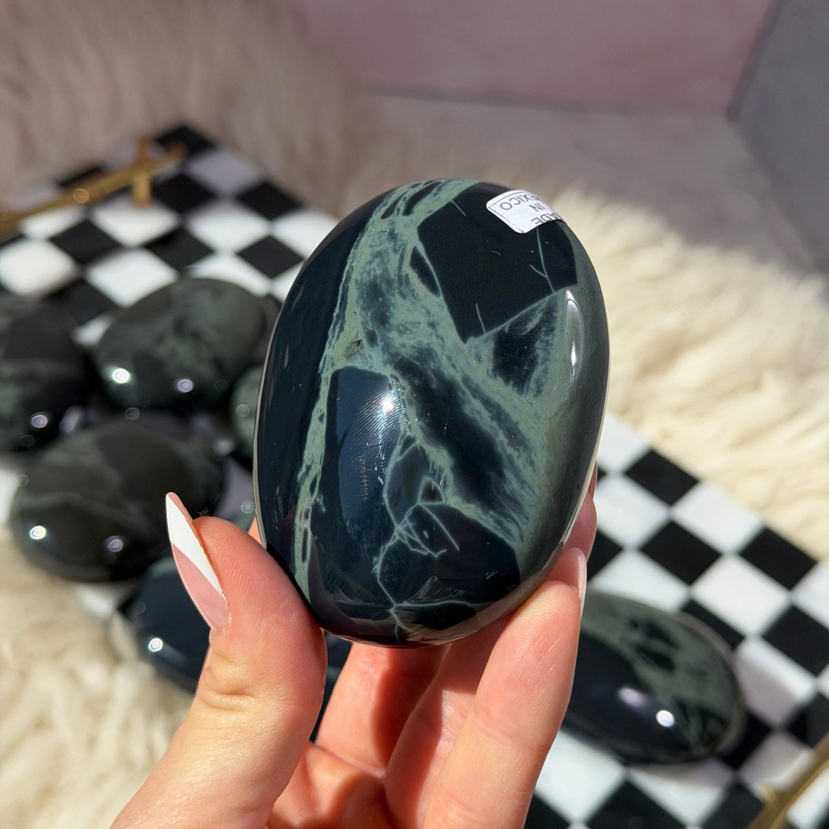 AAA Spiderweb Obsidian Palm Stone 0.4lb Mexico Polished Crystal