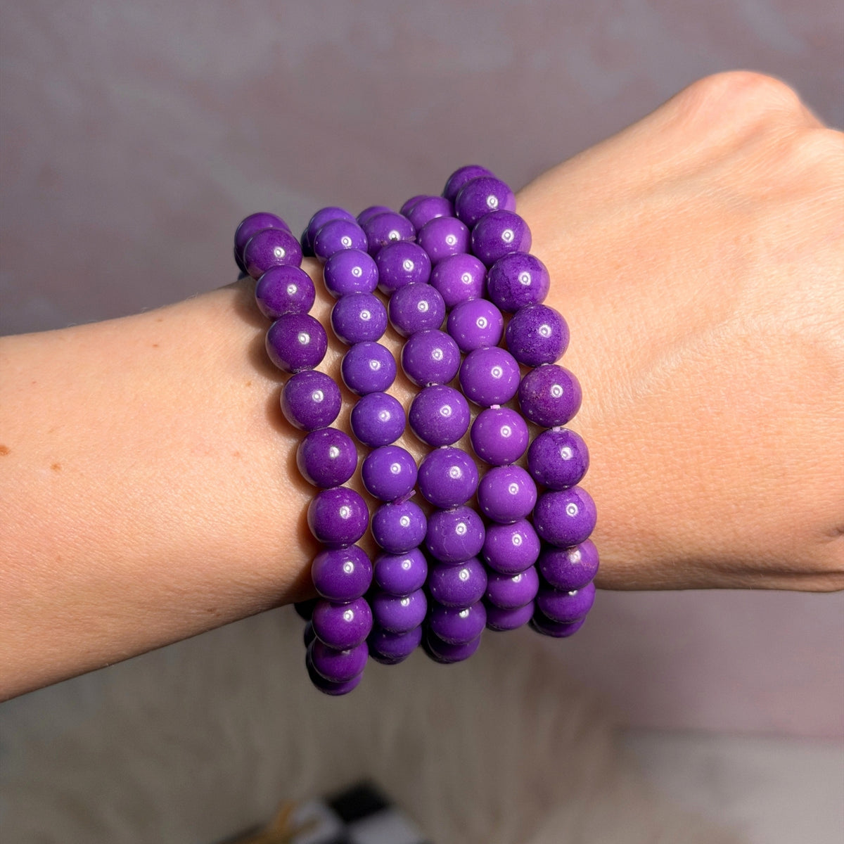 Dark Purple Phosphosiderite Beaded Bracelet (Bead size: 8-10mm)