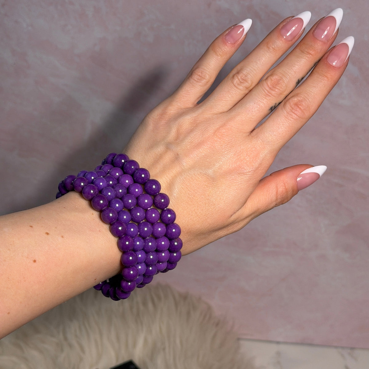 Dark Purple Phosphosiderite Beaded Bracelet (Bead size: 8-10mm)
