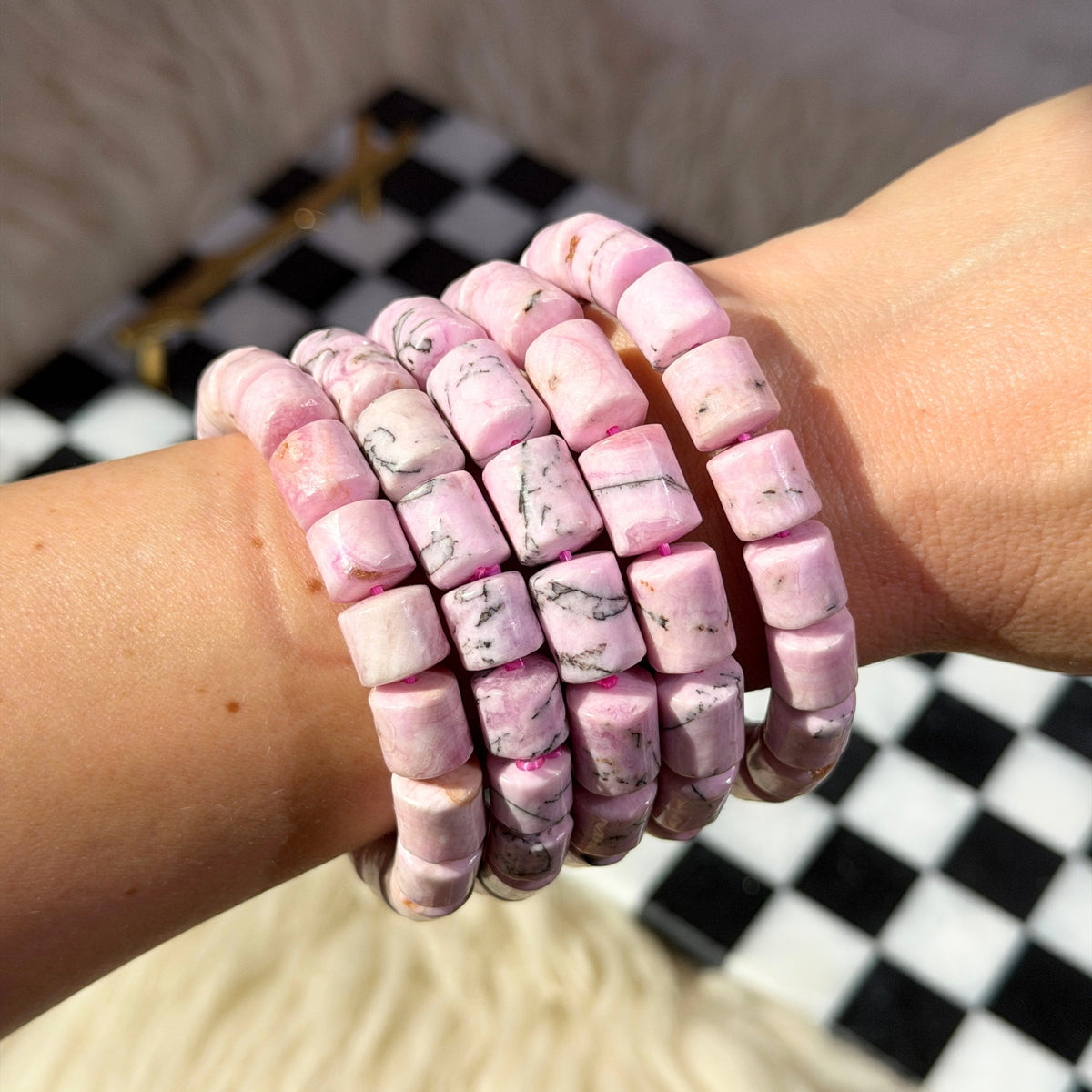 Rare Pink Aragonite Tube Beaded Bracelet (Bead size: 8-12mm)