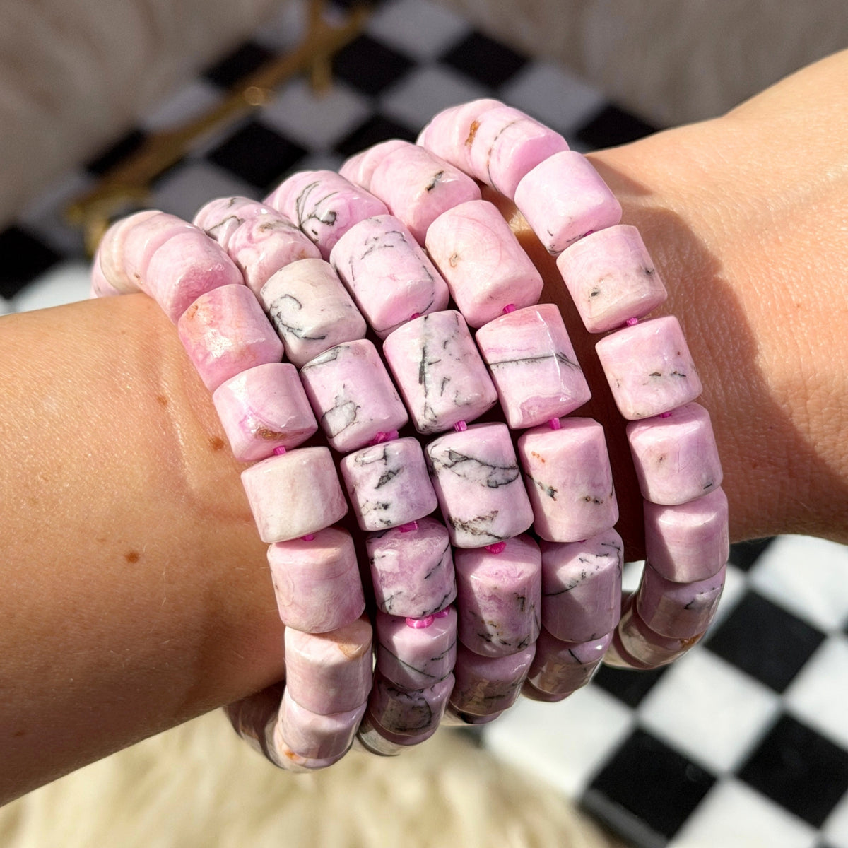 Rare Pink Aragonite Tube Beaded Bracelet (Bead size: 8-12mm)