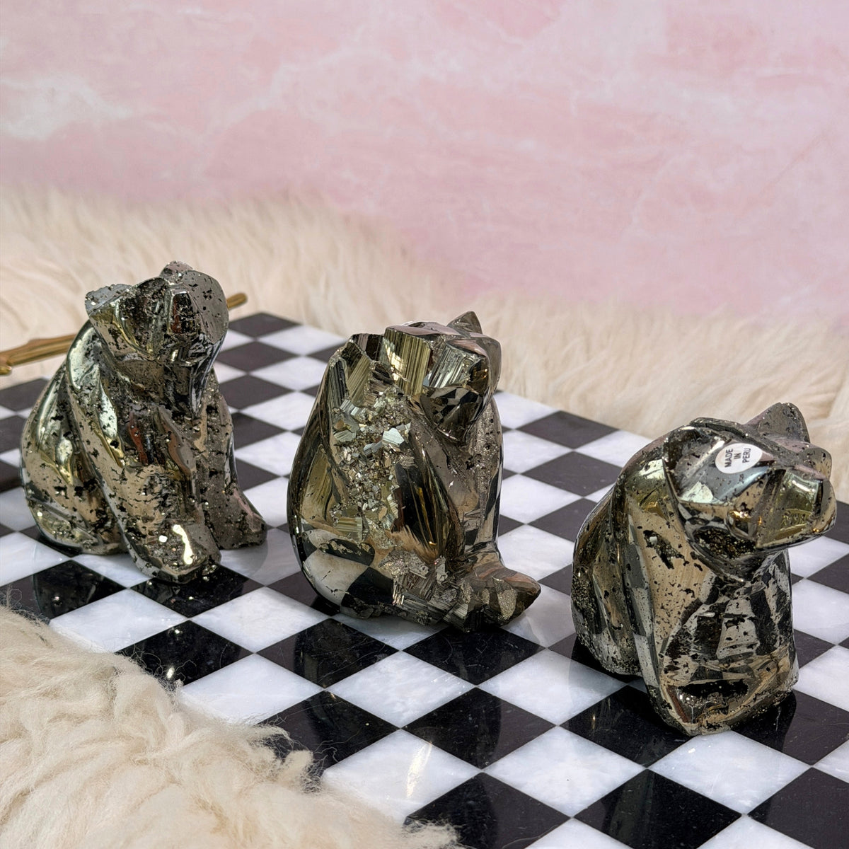 Natural Pyrite Bear Carving Peru Pyrite Animal Sculpture Crystal Collector