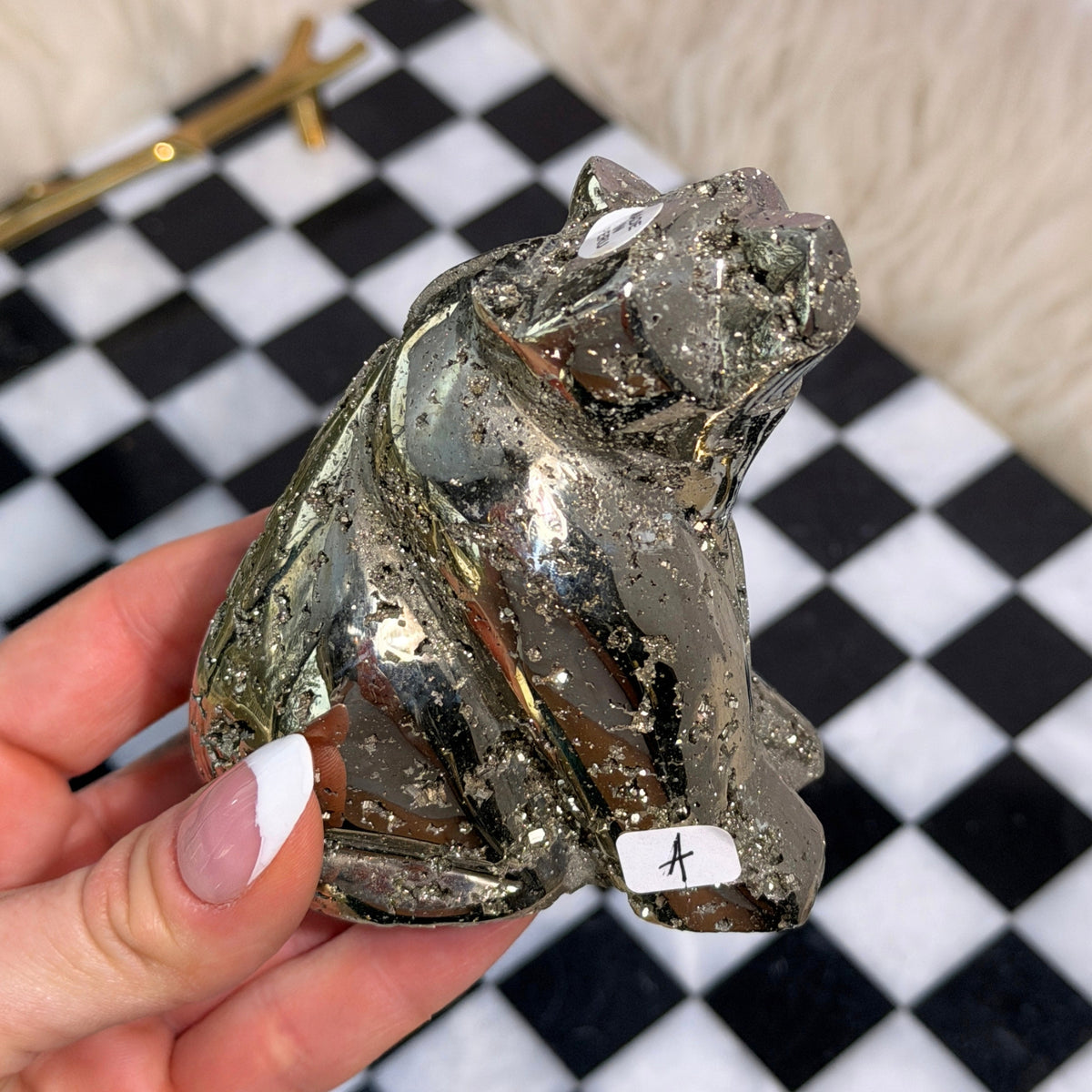 Natural Pyrite Bear Carving Peru Pyrite Animal Sculpture Crystal Collector
