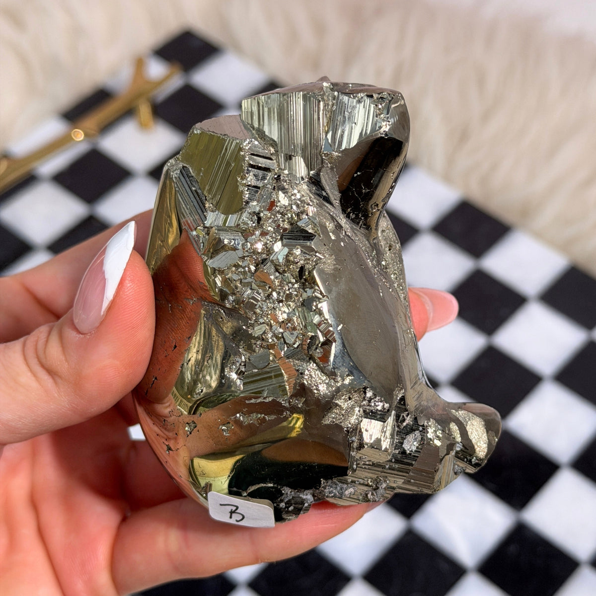 Natural Pyrite Bear Carving Peru Pyrite Animal Sculpture Crystal Collector