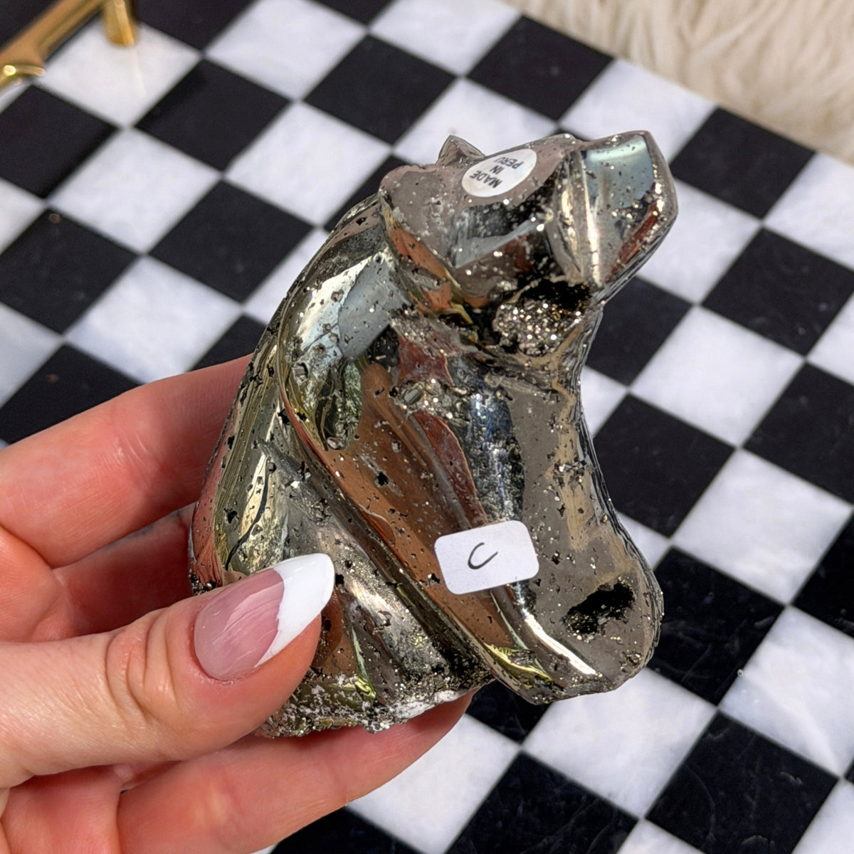 Natural Pyrite Bear Carving Peru Pyrite Animal Sculpture Crystal Collector