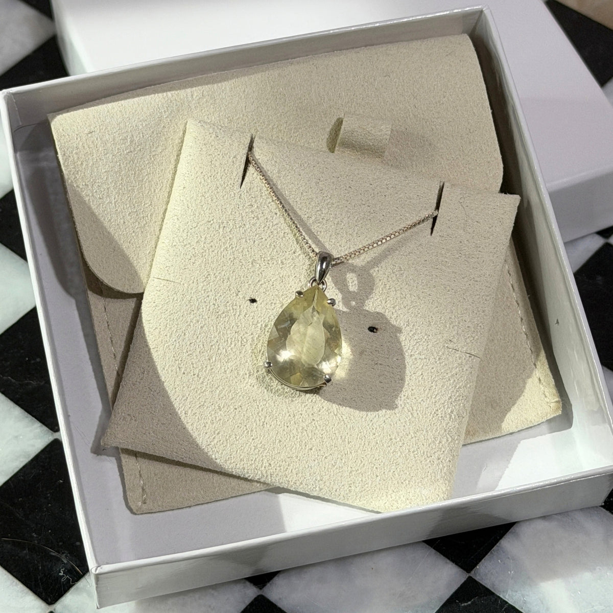 Faceted Libyan Desert Glass Pear Cut Pendant Necklace in Sterling Silver