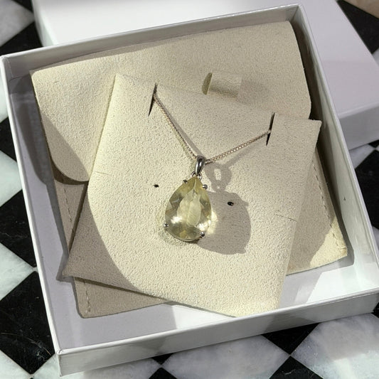Faceted Libyan Desert Glass Pear Cut Pendant Necklace in Sterling Silver