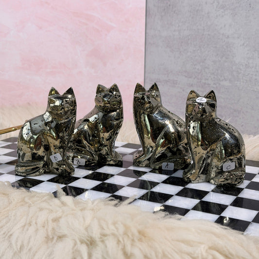 Natural Pyrite Cat Carving Peru Animal Sculpture Crystal Collector