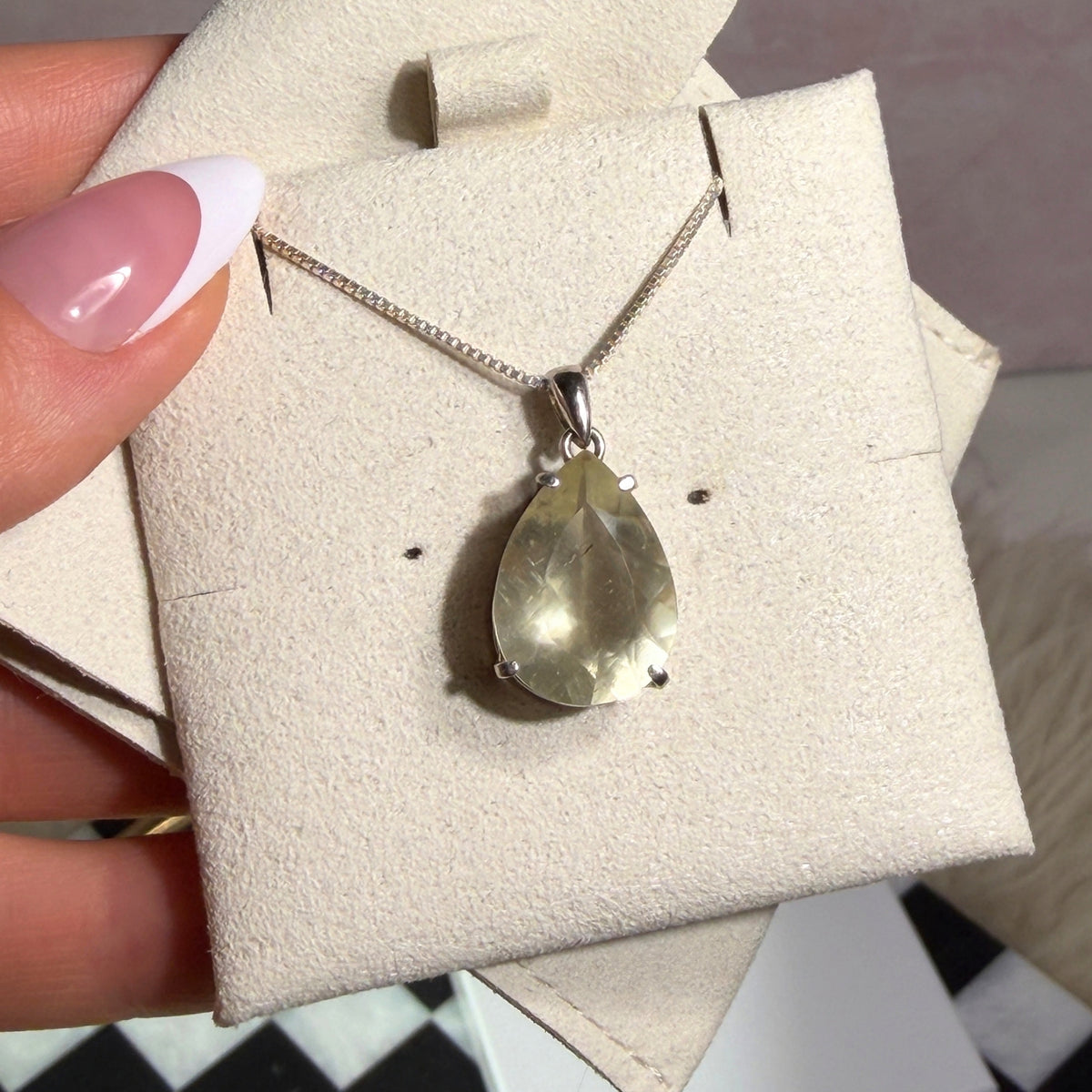 Faceted Libyan Desert Glass Pear Cut Pendant Necklace in Sterling Silver