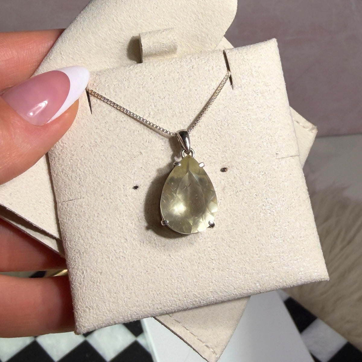 Faceted Libyan Desert Glass Pear Cut Pendant Necklace in Sterling Silver