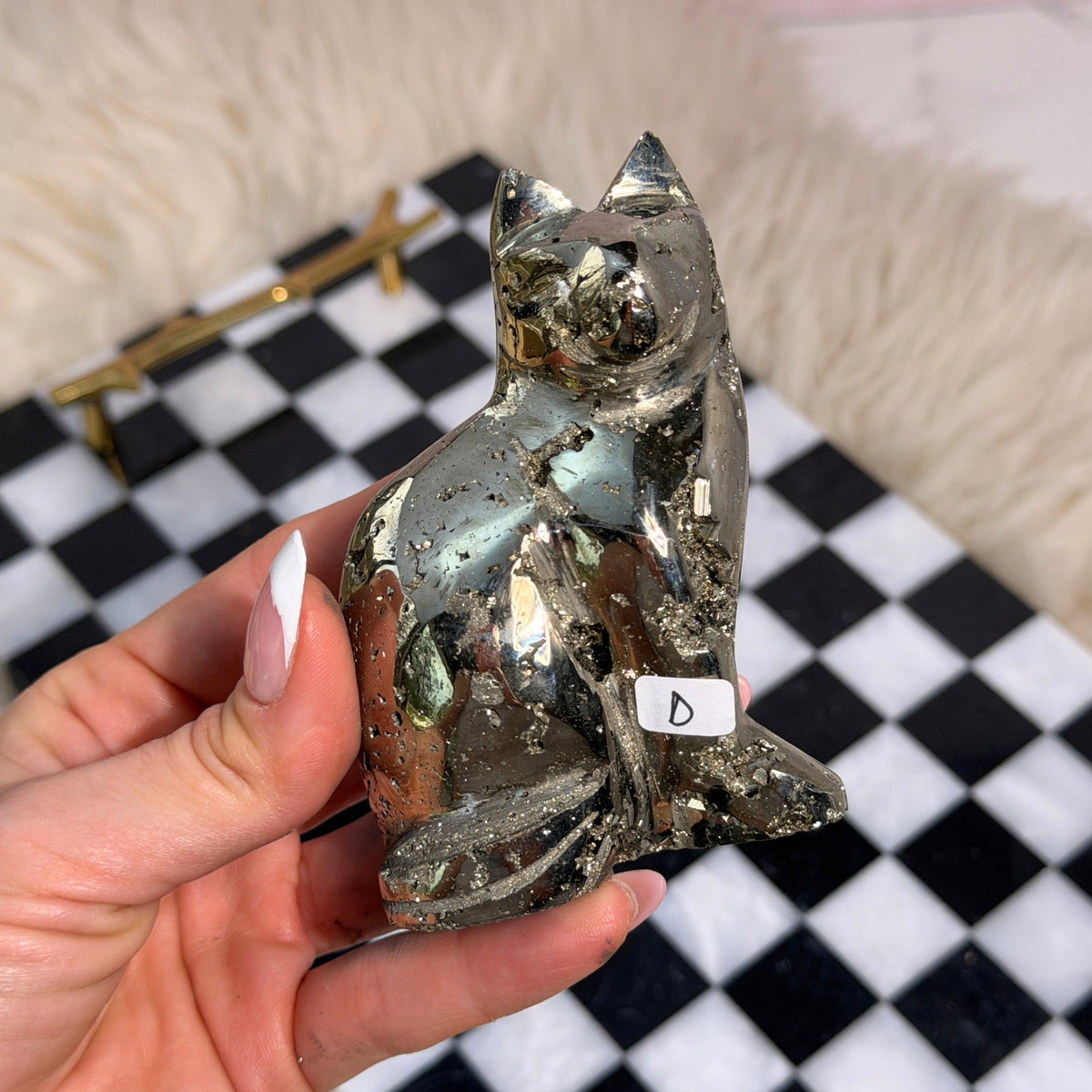 Natural Pyrite Cat Carving Peru Animal Sculpture Crystal Collector