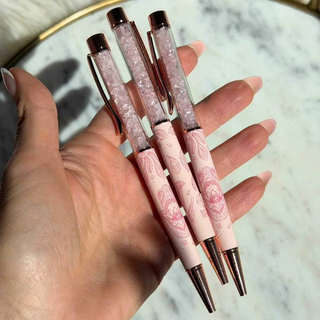Rose Quartz Hamsa Pen Pink Crystal Writing