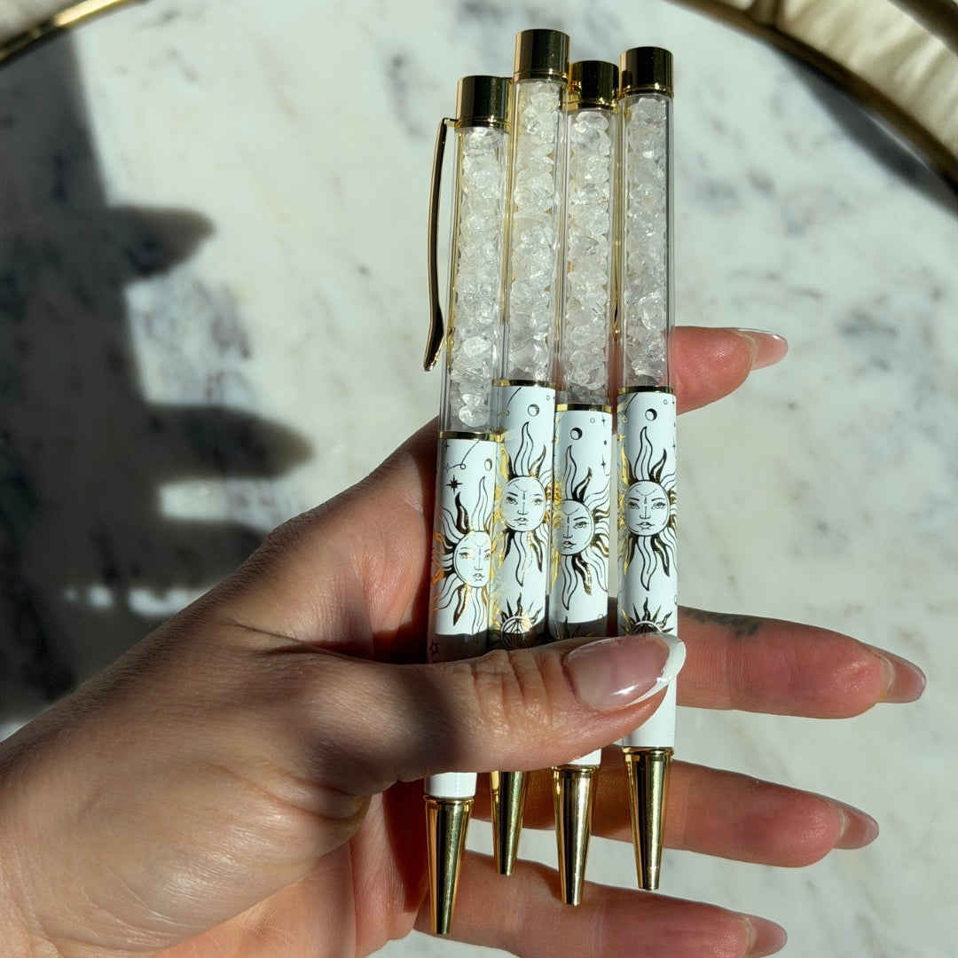 Gold Clear Quartz Sun Pen Crystal Inspired Writing