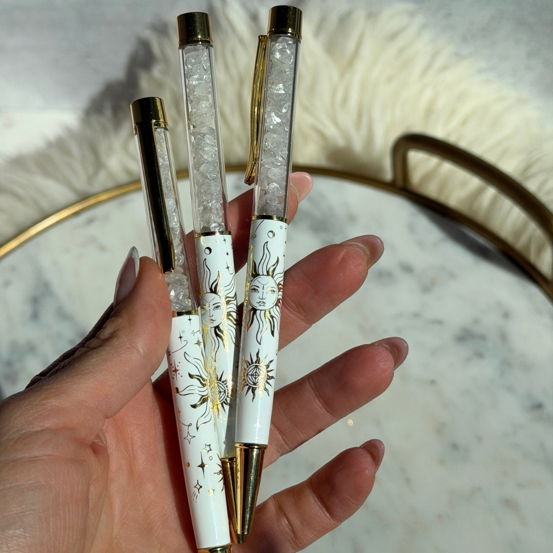 Gold Clear Quartz Sun Pen Crystal Inspired Writing