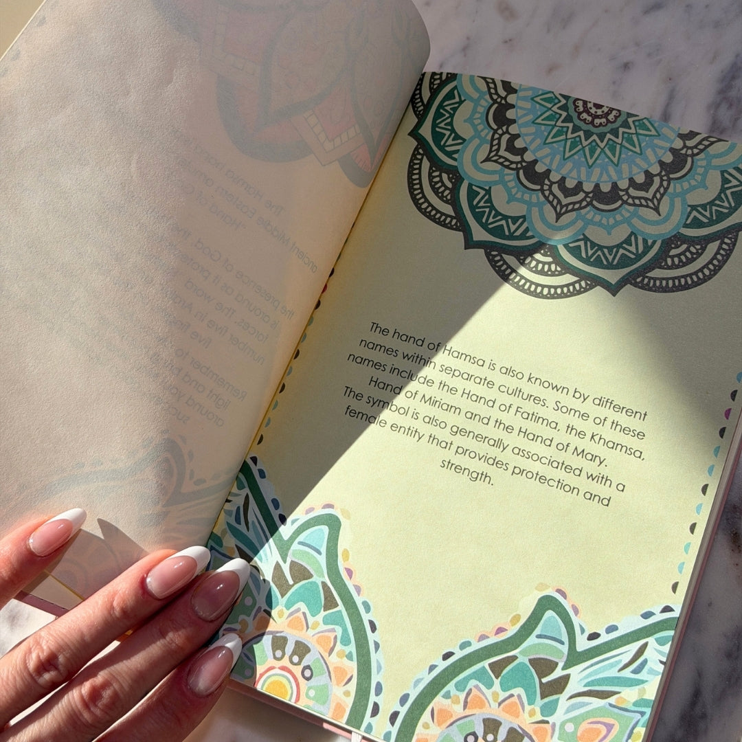 Pink Hamsa Journal Set with Rose Quartz Pen Personalized