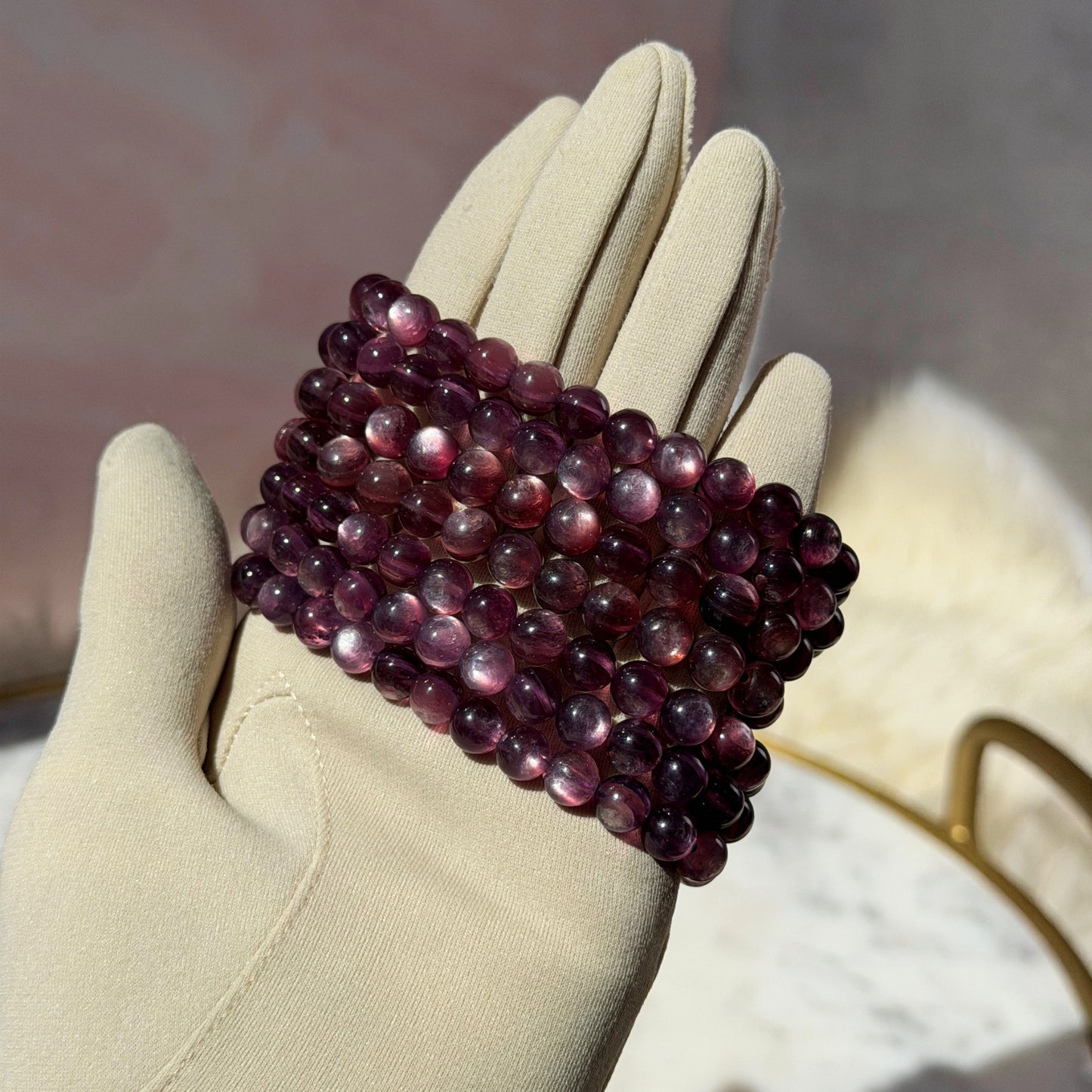 Purple Mica Beaded Bracelet (Bead Size: 7mm)