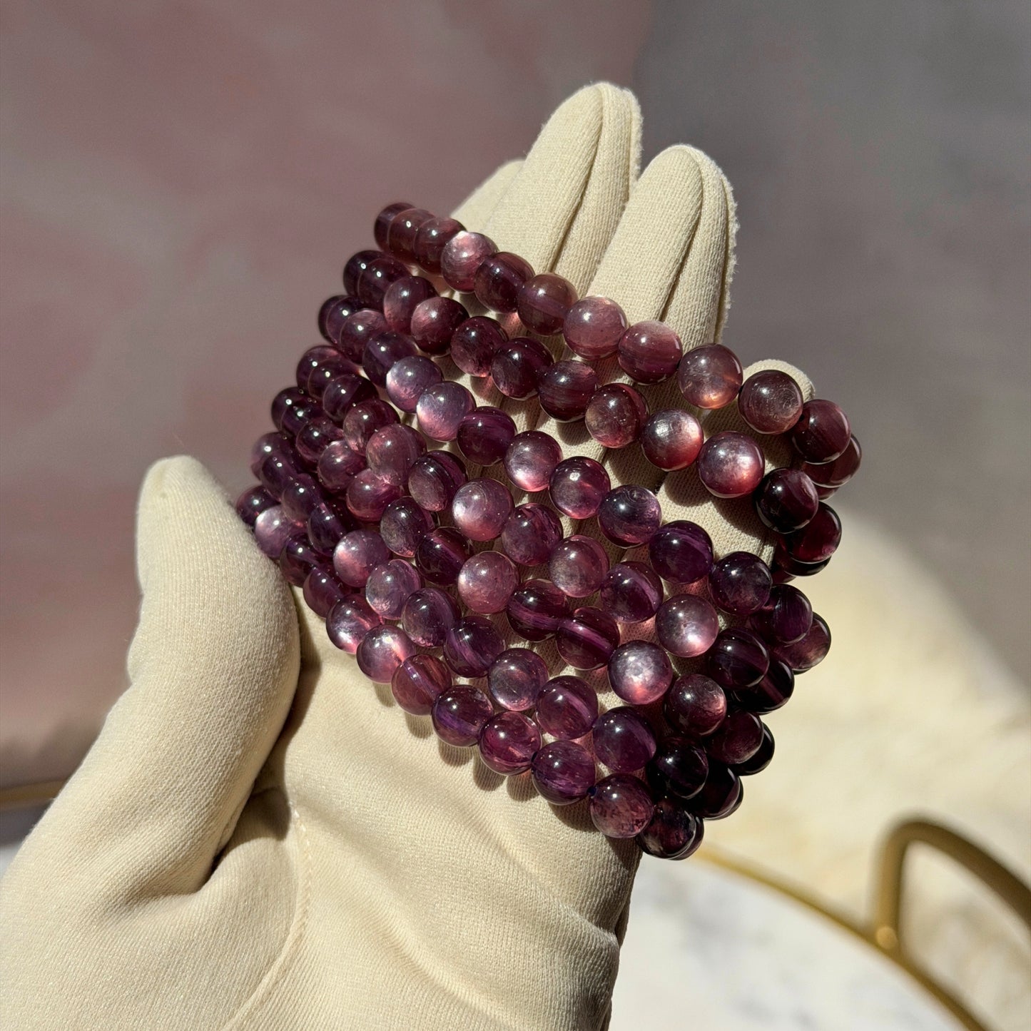 Purple Mica Beaded Bracelet (Bead Size: 7mm)