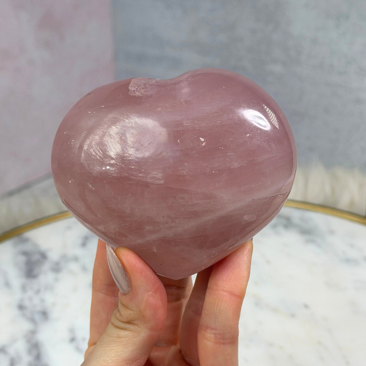 Star Flash Rose Quartz Heart with Acrylic Stand 0.94 lb