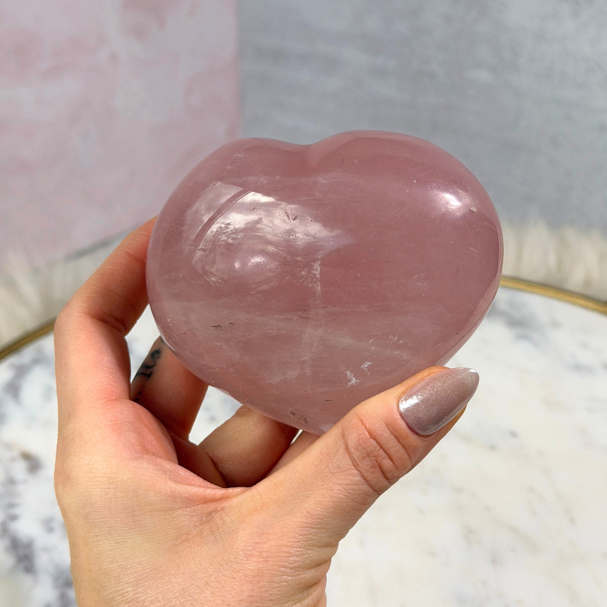 Star Flash Rose Quartz Heart with Acrylic Stand 0.94 lb