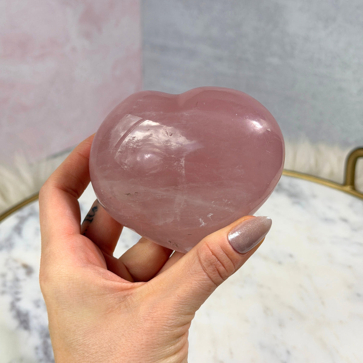 Star Flash Rose Quartz Heart with Acrylic Stand 0.94 lb
