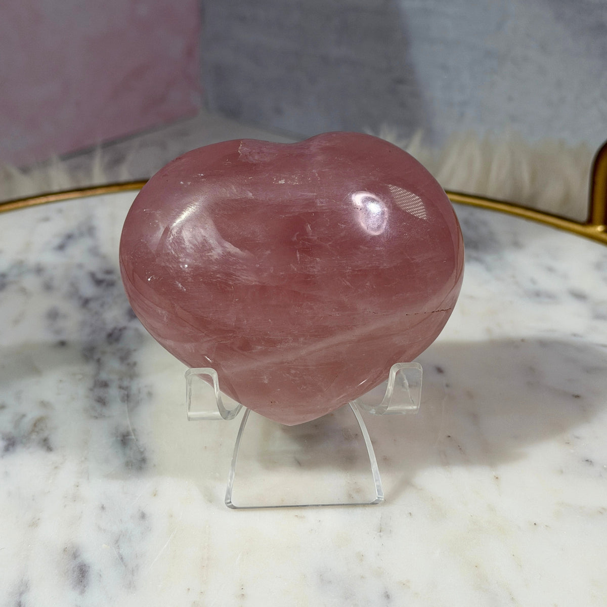 Star Flash Rose Quartz Heart with Acrylic Stand 0.96 lb