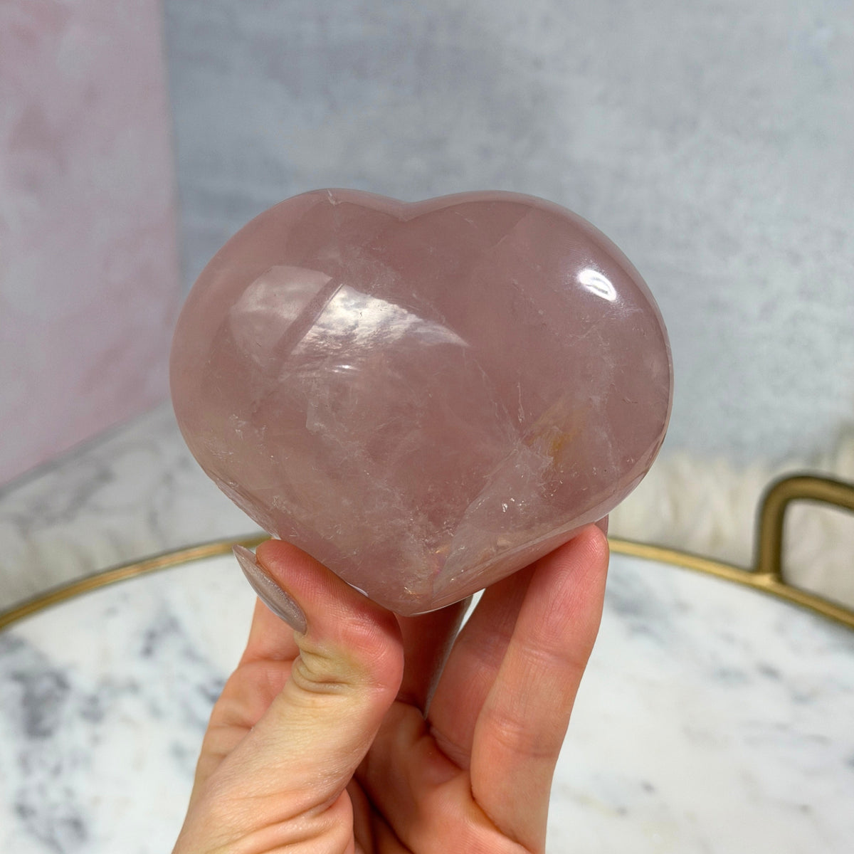 Star Flash Rose Quartz Heart with Acrylic Stand 0.96 lb