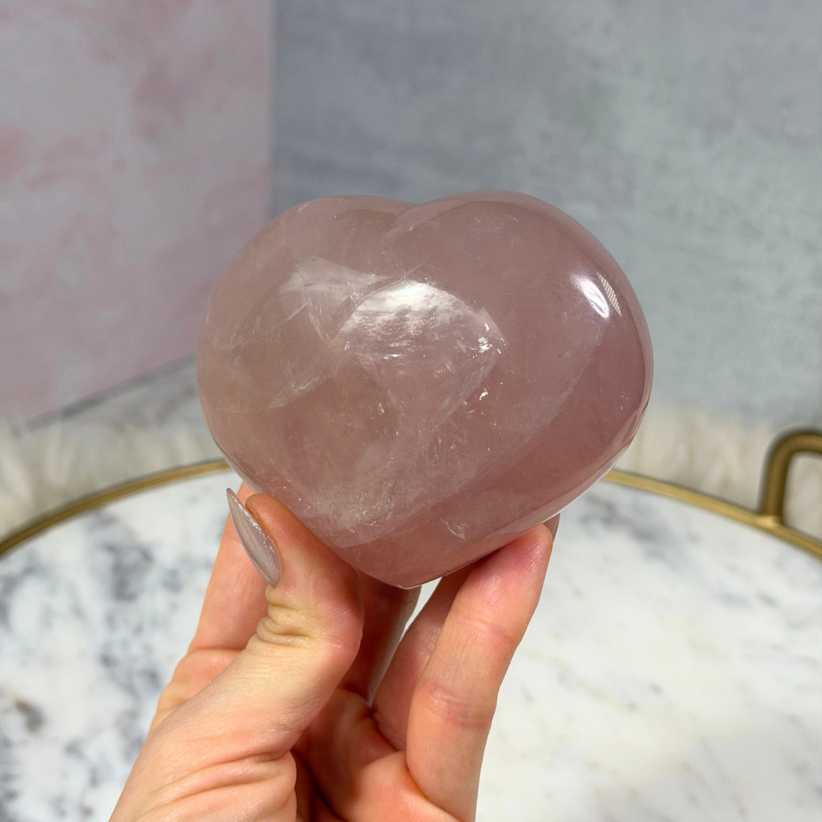 Star Flash Rose Quartz Heart with Acrylic Stand 0.96 lb