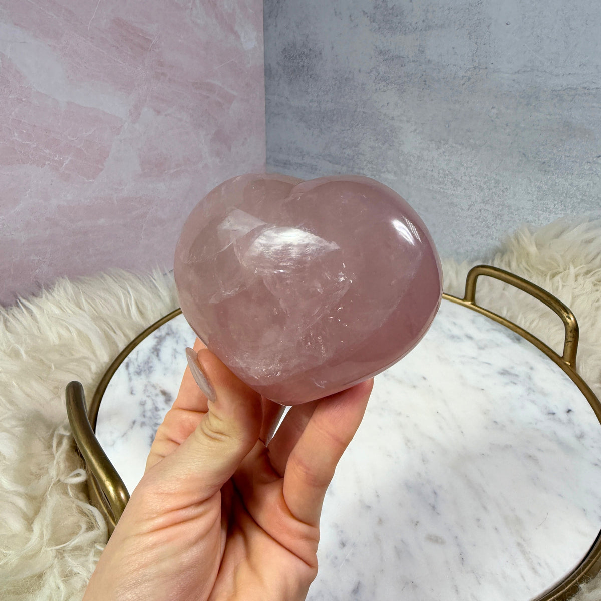 Star Flash Rose Quartz Heart with Acrylic Stand 0.96 lb
