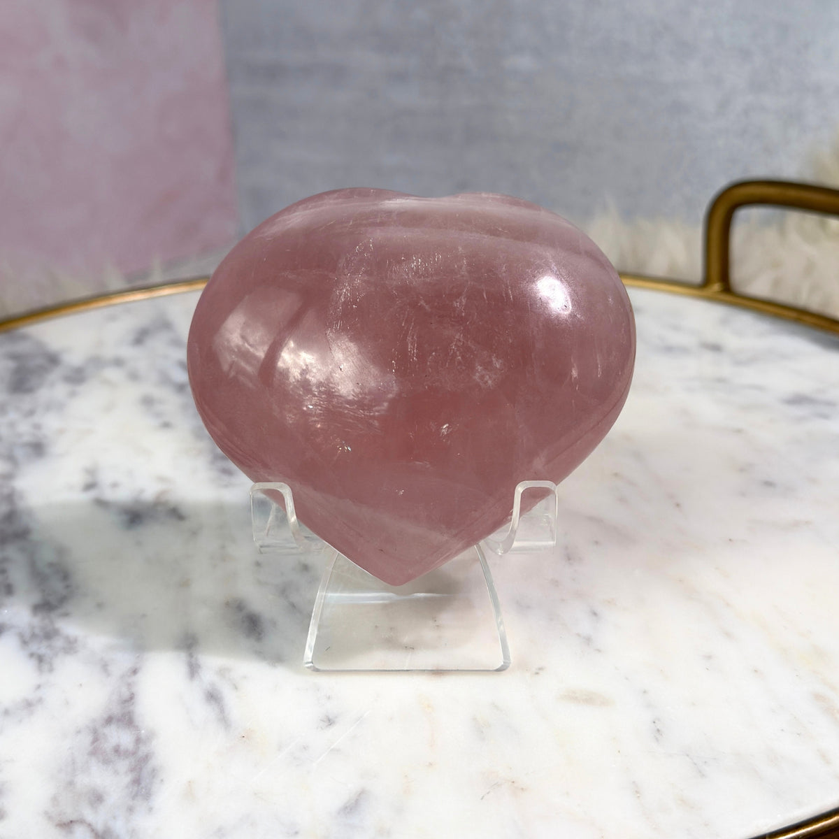Star Flash Rose Quartz Heart with Acrylic Stand 0.85 lb