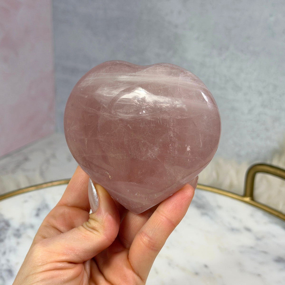 Star Flash Rose Quartz Heart with Acrylic Stand 0.85 lb